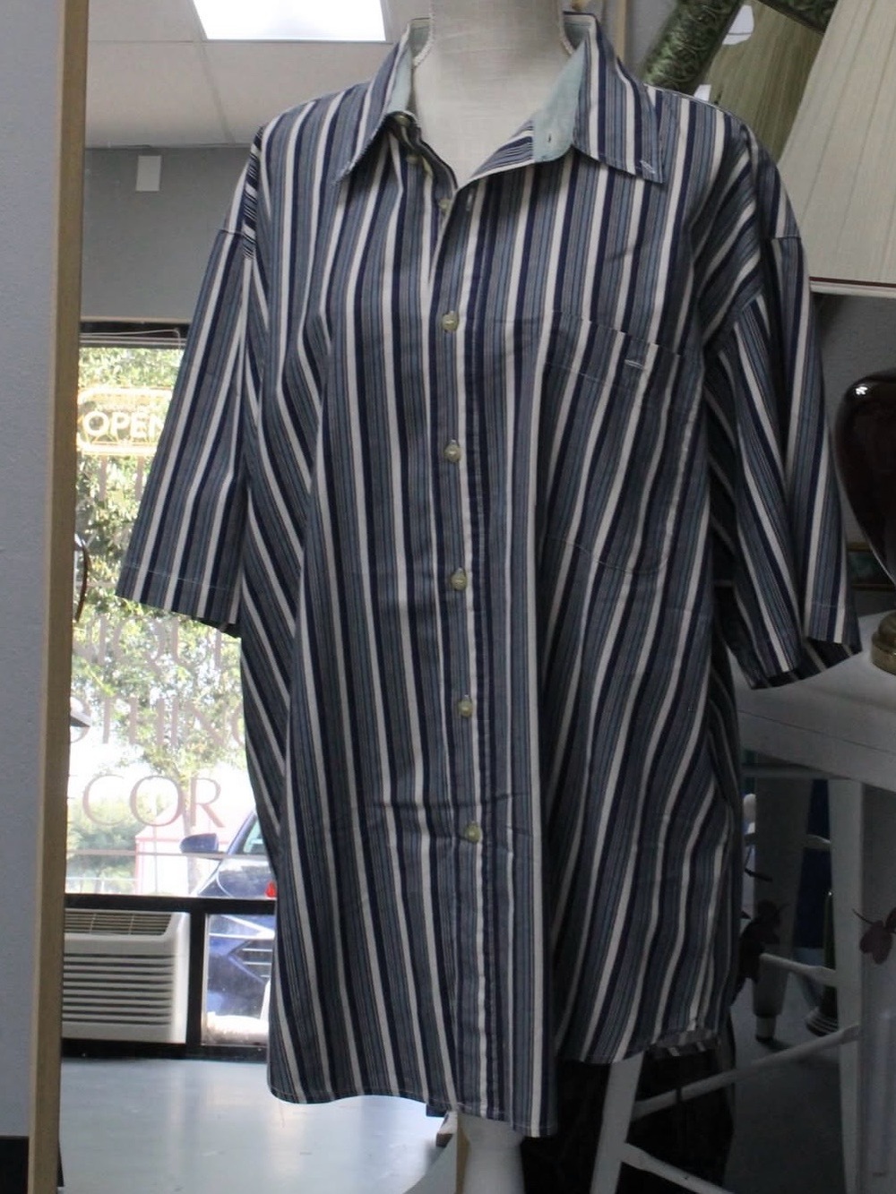 Bugle Boy Short-Sleeve Vertical Stripe Button-Down - Blue & White
